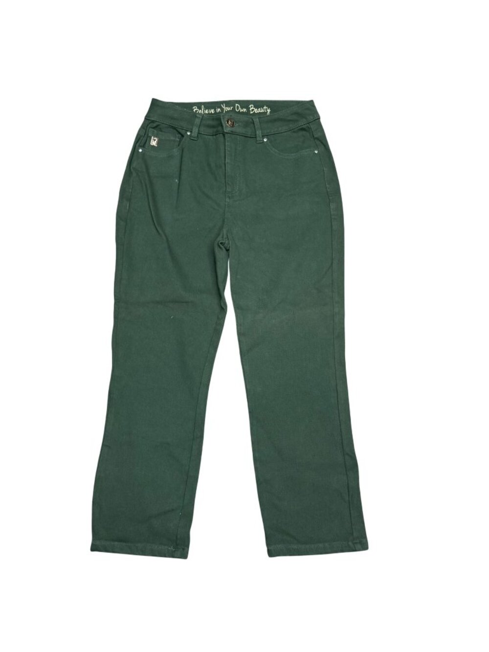 Belle By Kim Gravel Womens Green Straight Leg Pants Sz 2 Jeans Olive New w/o Tag